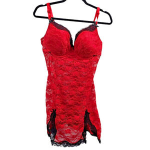 Native Red Lingerie 40D Lace Sexy Babydoll Bow Couquette Bustier Cami Wedding